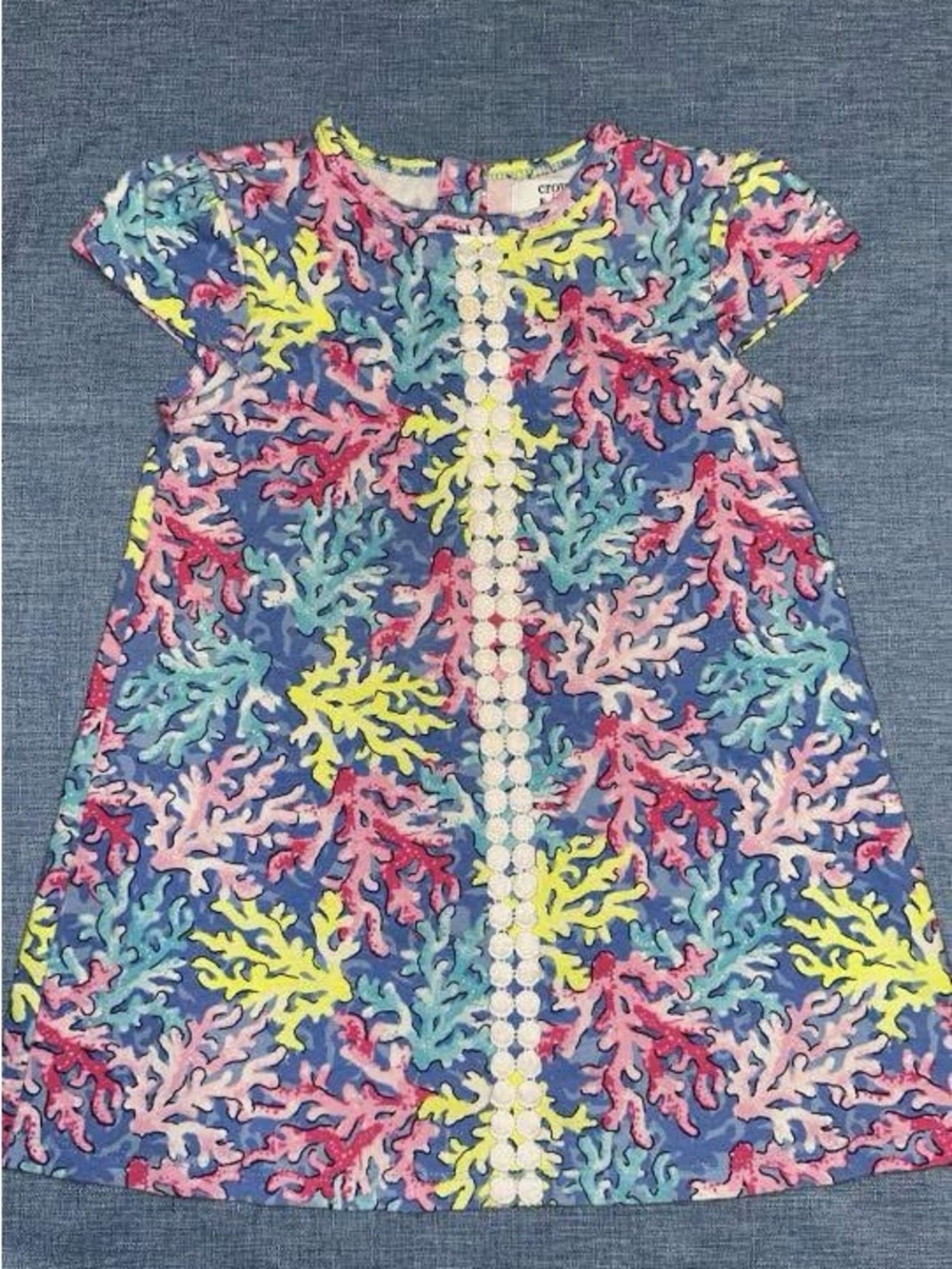 crown & ivy Blue Coral-Print A-Line Dress with Lace Trim